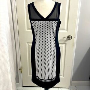 Picadilly Sleeveless Lite Grey/Black Sheath Dress Sheer shoulders & Back Sz.M